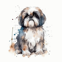 Naklejka na ściany i meble shih tzu dog watercolor painting white background