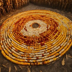 Beautiful arrangement of corn, corn circle, crop, thanksgiving crops, generative ai
