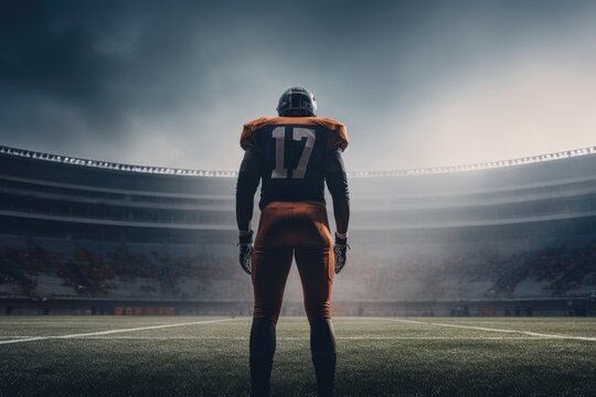 American Football player, photo from behind. NFL. Super Bowl game.
