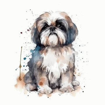 shih tzu dog watercolor painting white background