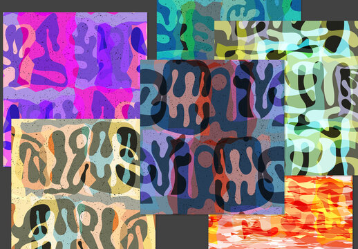 Seamless Pattern Set With Textured Matisse Shapes