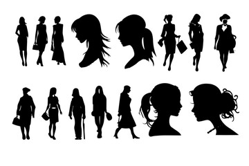 a series of vector icons of a young woman for a logo