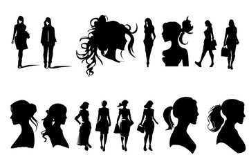 a series of vector icons of a young woman for a logo
