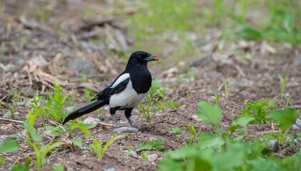 Fototapeta premium Eurasian Magpie (Pica pica) is a clever crow.