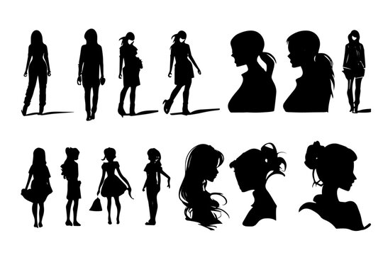 series of vector icons of a young teenage girl for logo