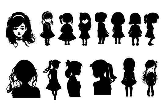series of vector little girl icons