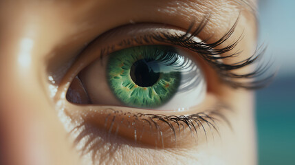 Fototapeta premium A Close-up Shot of a Person's Eye Slowly Opening, generative AI