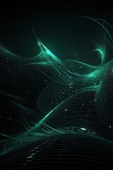 Network technology background. Futuristic tech green background. Low poly wire made with generative AI Scy fi space illustration