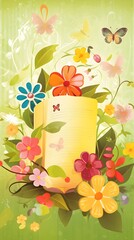 Book and colorful flowers spring season background