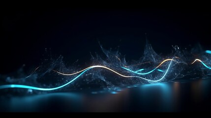 Blue abstract waves on a black background. Electric blue wave background. Generative AI,