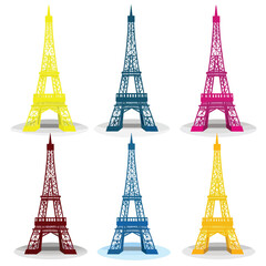 Fototapeta na wymiar Eiffel Tower set vector illustration isolated on white