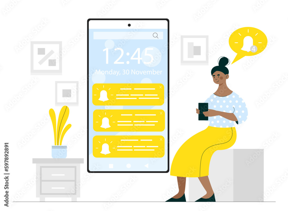 Poster push message concept. chat or dialogue on smartphone screen, sms. social networks and messengers. no