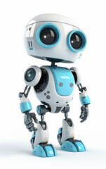 Friendly robot with blue accents, representing technology and learning. Ideal for educational and futuristic themes.