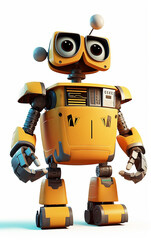 A quirky yellow robot with expressive eyes, perfect for tech-themed educational content.
