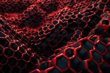Network connection concept red honeycomb shiny background. Futuristic Abstract Geometric Background Design Made with Generative Space Illustration AI Scy fi