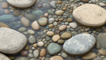 Fototapeta na wymiar Serenity Stones: Small Pebbles in a Calm River Generative AI
