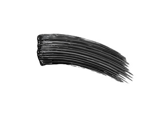 Black mascara texture, brush stroke isolated on white background. Cosmetic product swatch