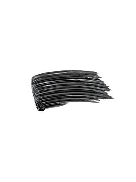 Black mascara texture, brush stroke isolated on white background. Cosmetic product swatch