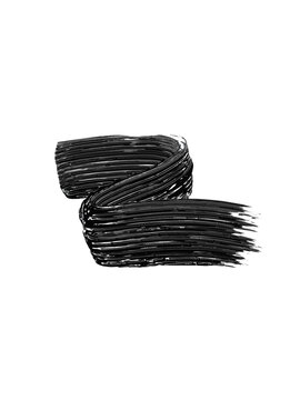 Black mascara texture, brush stroke isolated on white background. Cosmetic product swatch