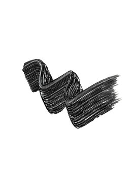 Black mascara texture, brush stroke isolated on white background. Cosmetic product swatch
