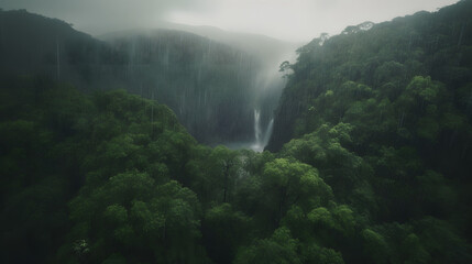 Waterfall In The Fog