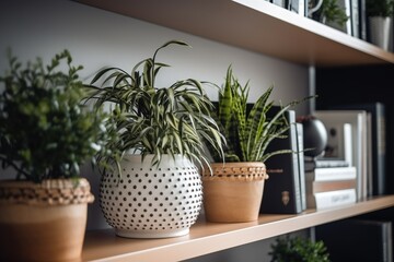 decorative plants on a shelf in a home. Generative AI.