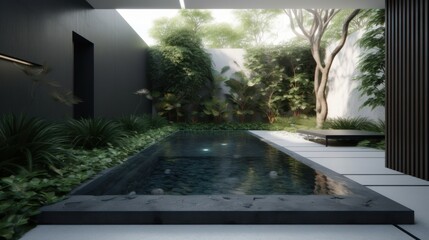 A minimalist design with a captivating water feature. AI generated