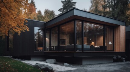 A minimalist exterior featuring an eclectic mix of materials. AI generated