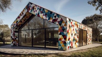 A modern design with playful geometric patterns on the exterior. AI generated