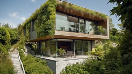 Fototapeta na wymiar A modern eco-friendly design with a living green facade. AI generated