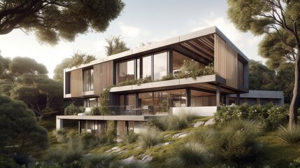 Fototapeta premium A modern eco-friendly design with a living green facade. AI generated
