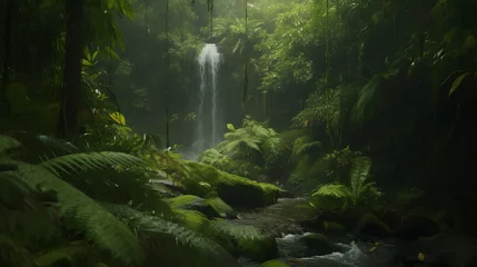 Deurstickers Toilet Lush tropical rainforest canopy