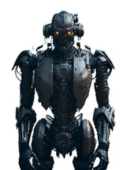 Fototapeta premium The Rise of Super Intelligent Grey Robot Humanoid in Bank Color on Transparent Background PNG for Machine Revolution and Artificial Intelligence, Generative AI 