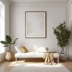 Frame mockup, cozy living room, modern nursery interior. Generative AI.