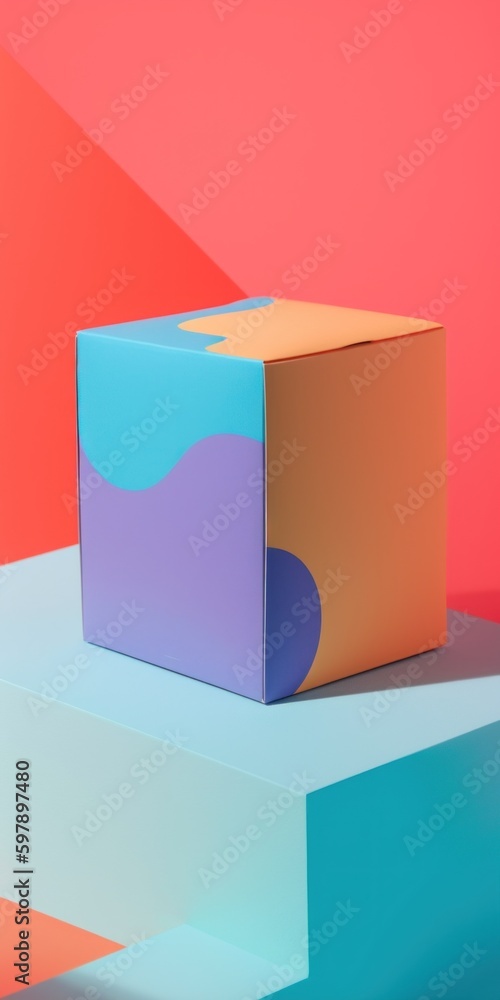 Poster a colorful box sitting on top of a table. ai generative image.