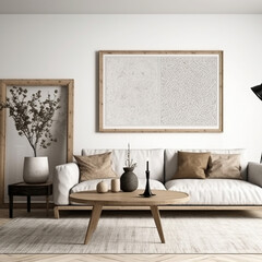 Frame mockup, cozy living room, modern nursery interior. Generative AI.