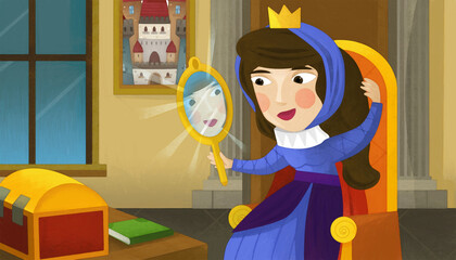 cartoon scene with queen or princess in the castle © honeyflavour