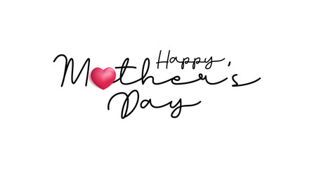 Mothers Day Simple Typography or Calligraphy Lettering With Love Heart Ornaments