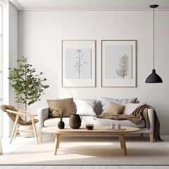 Frame mockup, cozy living room, modern nursery interior. Generative AI.