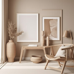 Frame mockup, cozy living room, modern nursery interior. Generative AI.