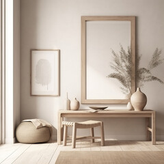 Frame mockup, cozy living room, modern nursery interior. Generative AI.