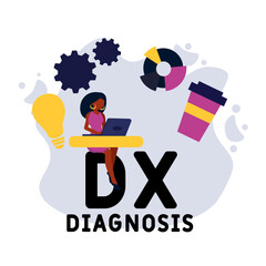 DX Diagnosis. Concept with keyword, people and icons. Flat vector illustration. Isolated on white.