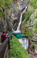 Beautiful waterfall of Savica near Bohinj lake in Slovenia