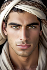 Young handsome arabian man closeup. Generative AI