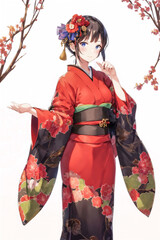 Naklejka premium 着物と花 generative