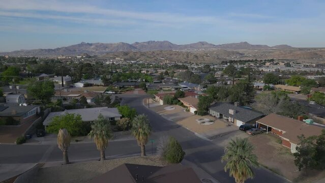 Flying counter forward view of Ridgecrest neighborhood in El Paso Texas