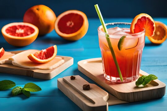 Sip on a refreshing Blood Orange Paloma Cocktail this summer! Image generated by AI
