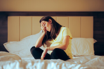 Stressed Pregnant Woman Making Facepalm Gesture Resting in Bed. Girl feeling desperate and unhappy...
