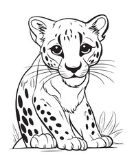 Hand drawn vector coloring page of cartoonish tiger cub. Coloring page for kids and adults. Print design, t-shirt design, tattoo design, mural art, line art. 