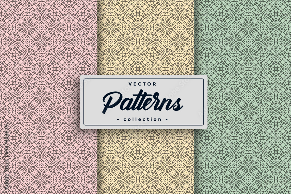 Poster Textile pattern background seamless pattern design, Seamless Geometric Textile Pattern design collection,Seamless textile pattern set collection